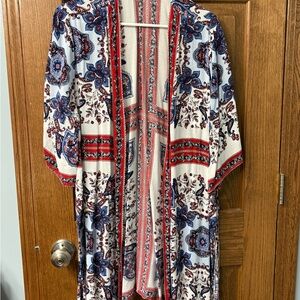 Maurices Red and Blue Floral Kimono